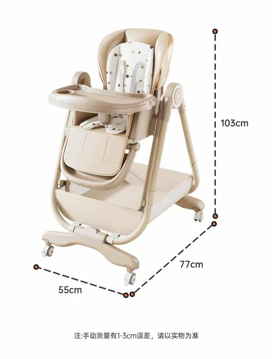 Multifunctional Foldable Baby High Chair with Silent Wheels