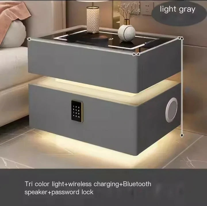 Smart bedside table with Wireless Charging, Bluetooth Speaker, and Password Lock