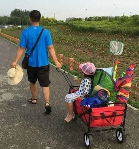 Heavy Duty Folding Garden Wagon with Adjustable Rotary Handle