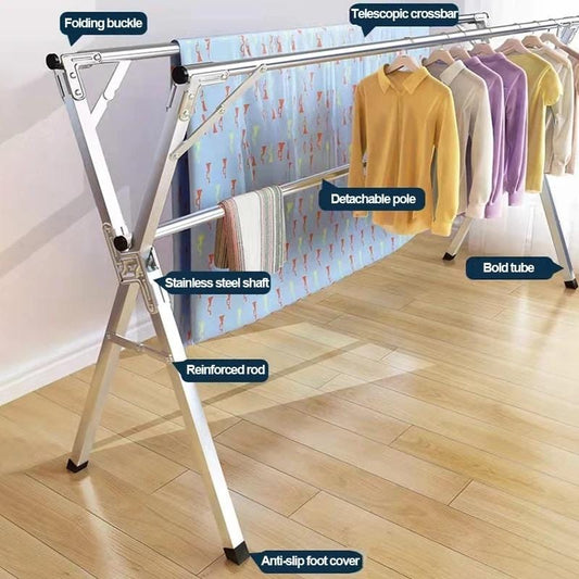 Heavy Duty Stainless Steel Foldable X-Type Clothes Drying Rack For outdoor & Indoor Laundry Rack Hanger With Horizontal Pole