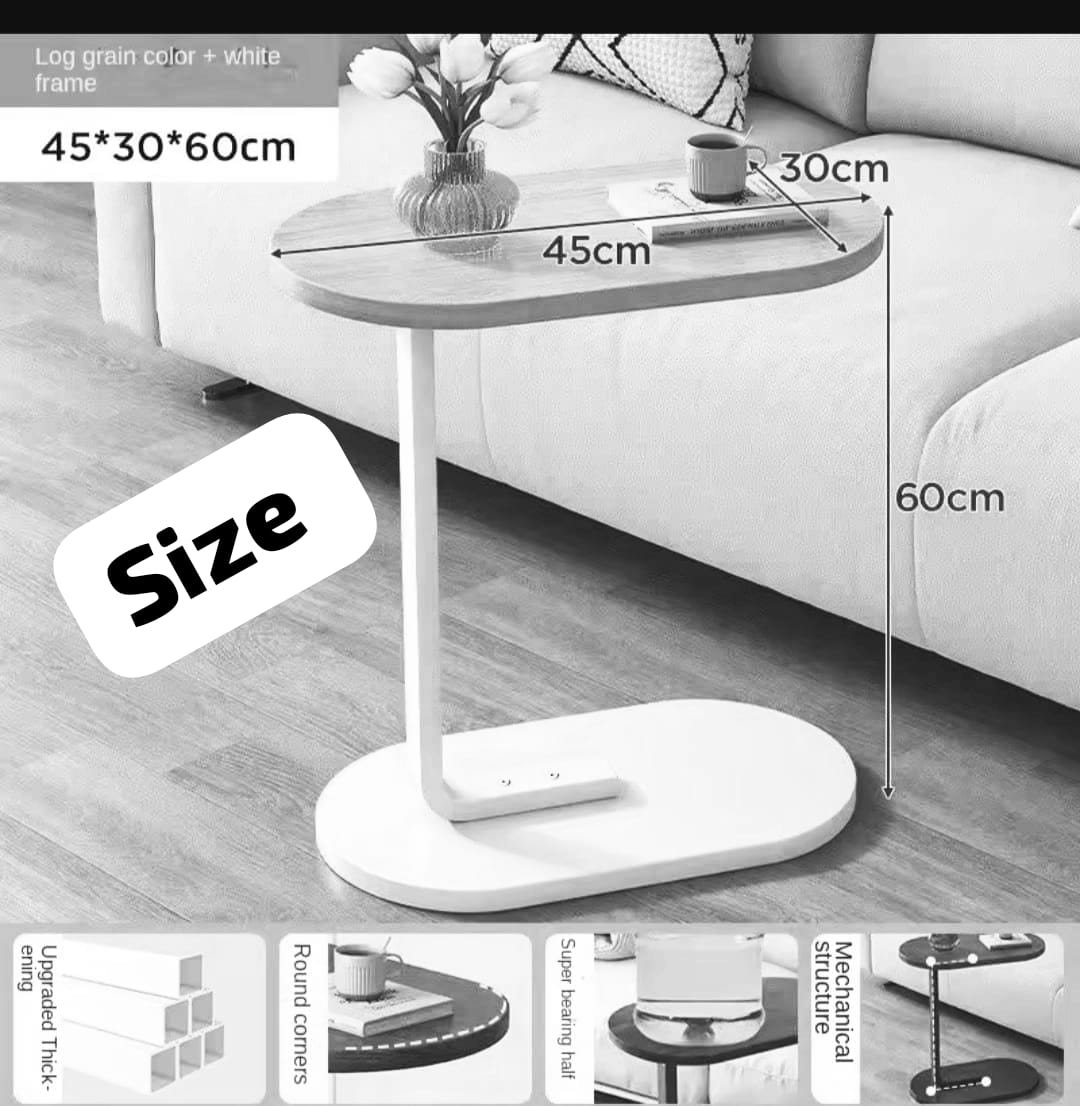 C Shaped Side Table for Sofa Couch Bed Farmhouse Narrow Small End Table Movable Corner Accent Coffee Table for Living Room Bedroom Office Small Spaces Decoration