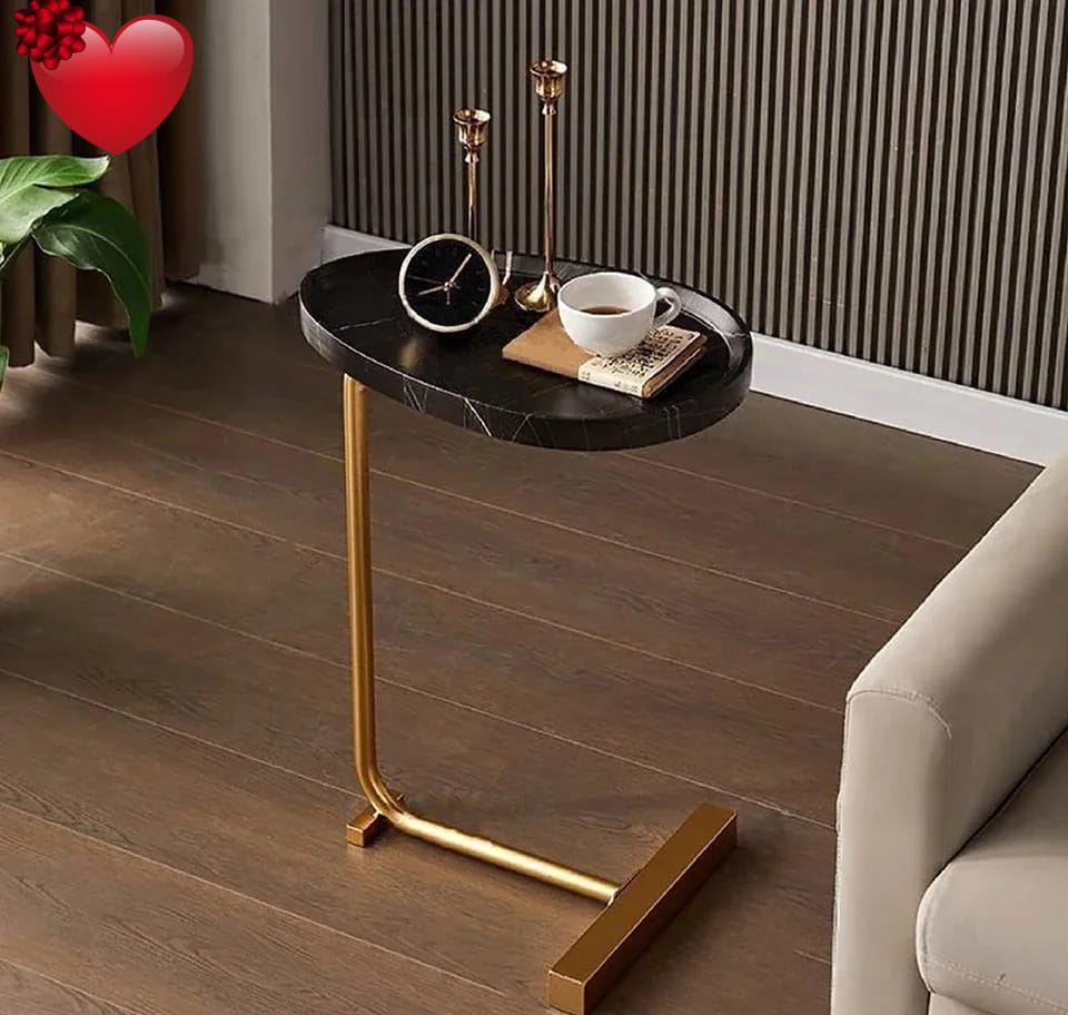 C Shaped Side Table for Sofa Couch Bed Farmhouse Narrow Small End Table Movable Corner Accent Coffee Table for Living Room Bedroom Office Small Spaces Decoration