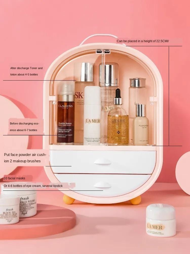 Makeup Organizer Storage Display Box with Drawers - Polmart Waterproof & Dustproof Large Jewelry Cosmetic Organizer Box Display Rack Portable Cabinet Lipsticks Skincare Organizer Holder Gift for Women