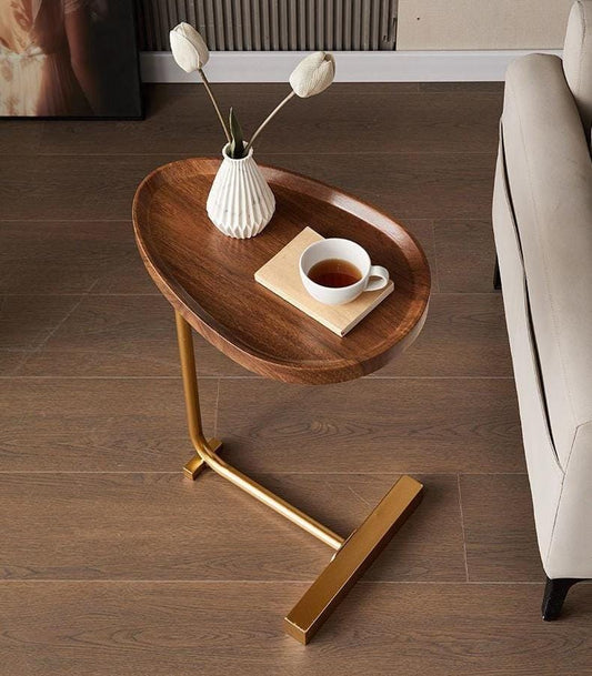 C Shaped Side Table for Sofa Couch Bed Farmhouse Narrow Small End Table Movable Corner Accent Coffee Table for Living Room Bedroom Office Small Spaces Decoration