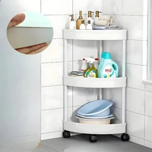 3-TIER CORNER ORGANIZER WITH ROTATABLE WHEELS –