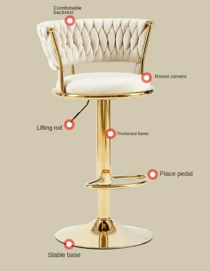 Luxurious Velvet Swivel Bar Stool with Adjustable Gold Base (1 Piece)