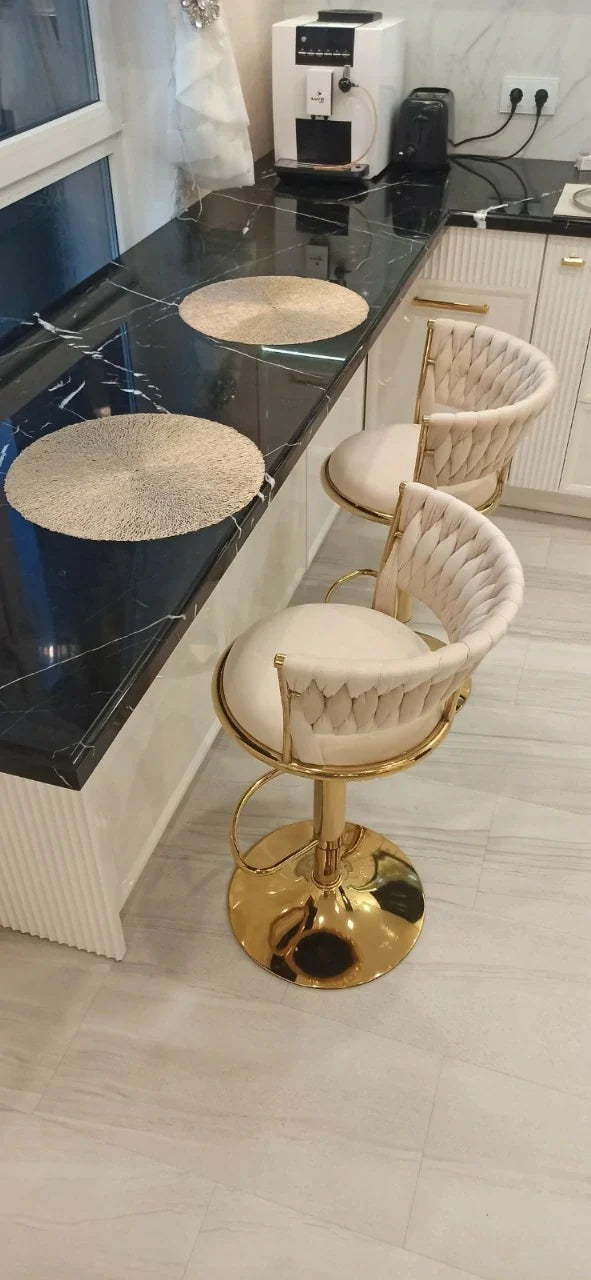 Luxurious Velvet Swivel Bar Stool with Adjustable Gold Base (1 Piece)