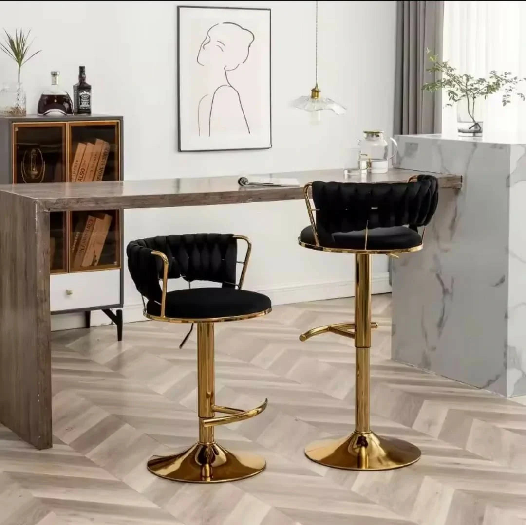 Luxurious Velvet Swivel Bar Stool with Adjustable Gold Base (1 Piece)
