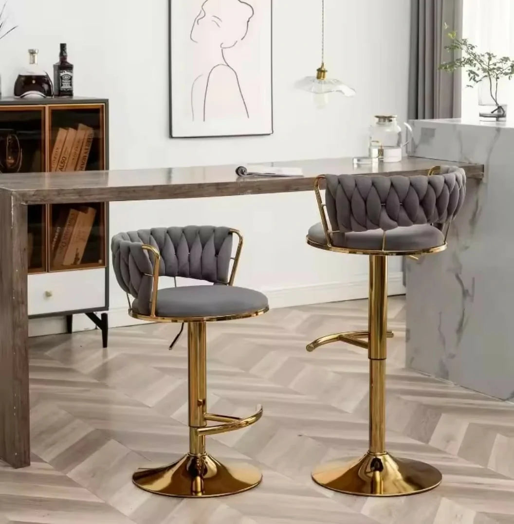 Luxurious Velvet Swivel Bar Stool with Adjustable Gold Base (1 Piece)