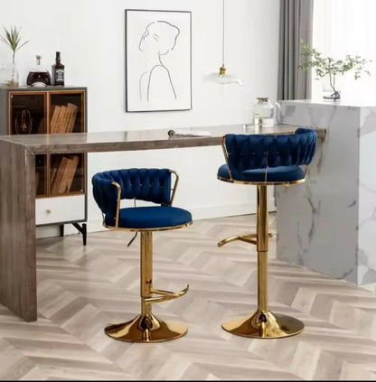 Luxurious Velvet Swivel Bar Stool with Adjustable Gold Base (1 Piece)