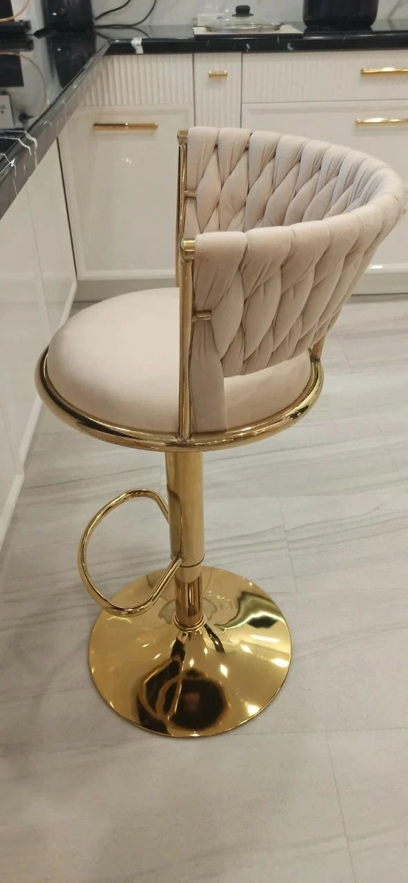 Luxurious Velvet Swivel Bar Stool with Adjustable Gold Base (1 Piece)