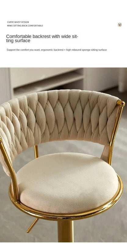 Luxurious Velvet Swivel Bar Stool with Adjustable Gold Base (1 Piece)