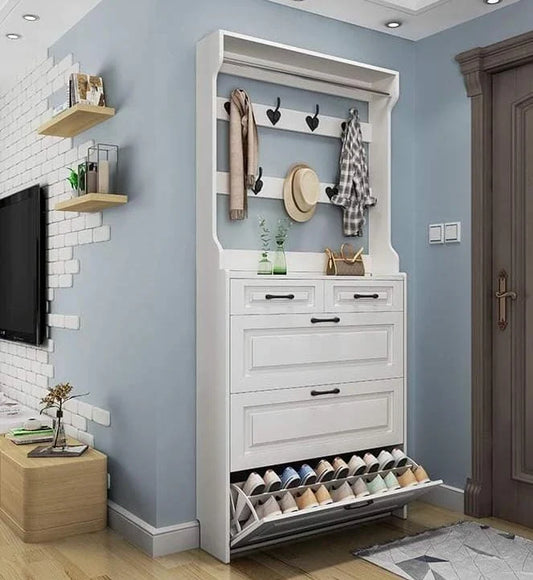 Multi-Storage Shoe Rack and Coat Hanger Cabinet