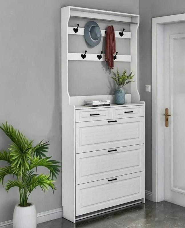 Multi-Storage Shoe Rack and Coat Hanger Cabinet