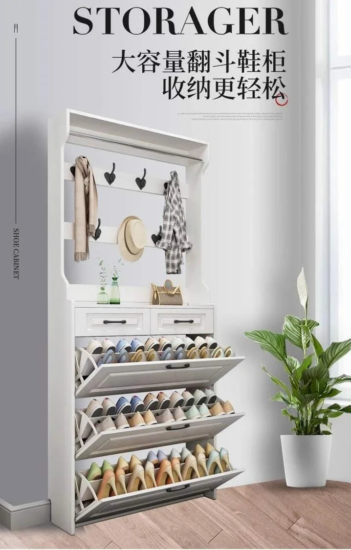 Multi-Storage Shoe Rack and Coat Hanger Cabinet