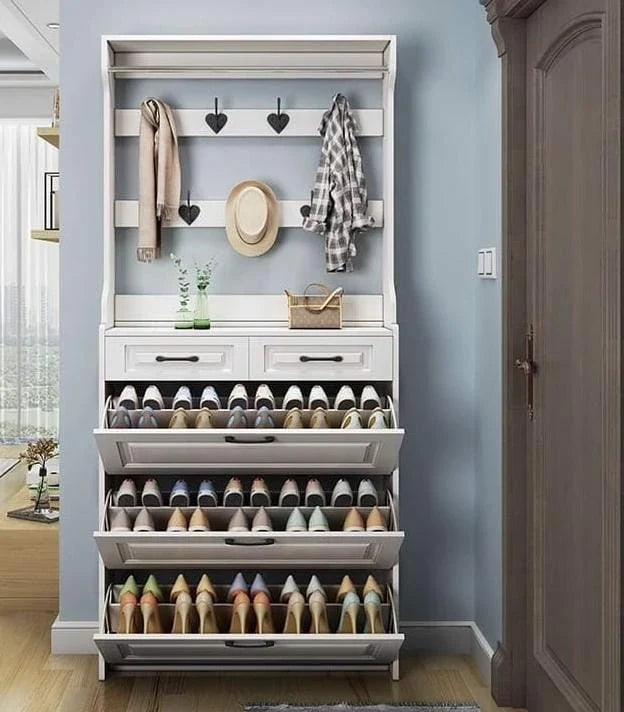 Multi-Storage Shoe Rack and Coat Hanger Cabinet