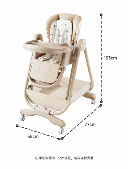 Multifunctional Foldable Baby High Chair with Silent Wheels