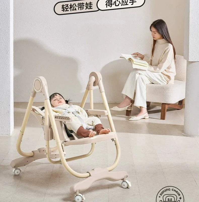 Multifunctional Foldable Baby High Chair with Silent Wheels