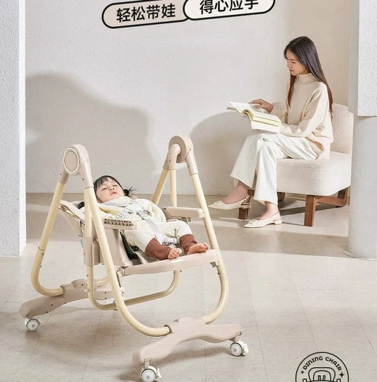 Multifunctional Foldable Baby High Chair with Silent Wheels