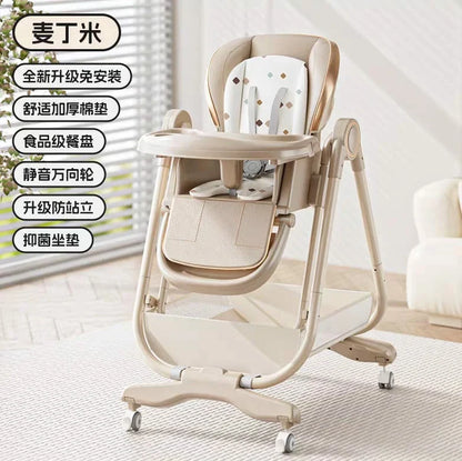Multifunctional Foldable Baby High Chair with Silent Wheels