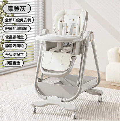 Multifunctional Foldable Baby High Chair with Silent Wheels