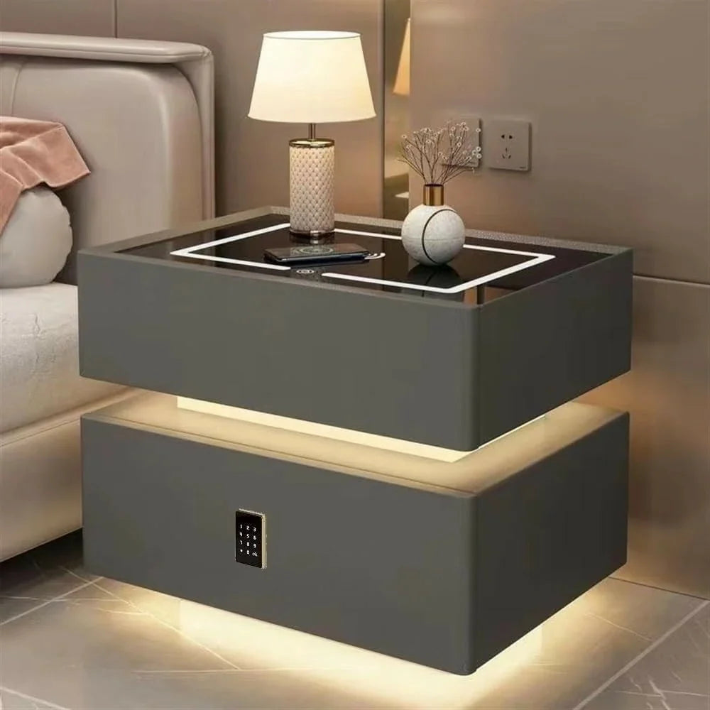 Smart bedside table with Wireless Charging, Bluetooth Speaker, and Password Lock