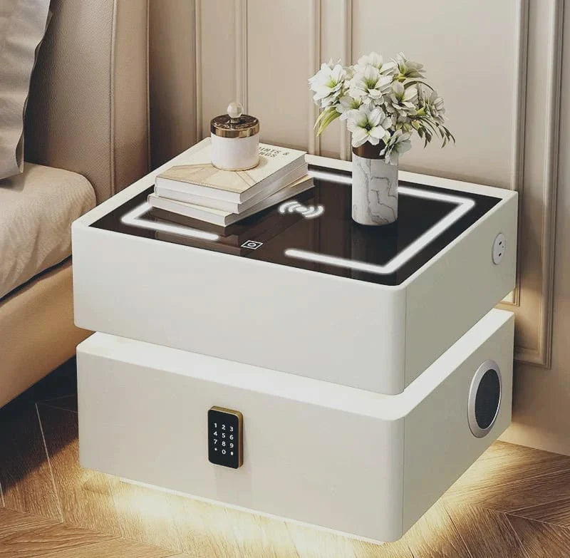 Smart bedside table with Wireless Charging, Bluetooth Speaker, and Password Lock