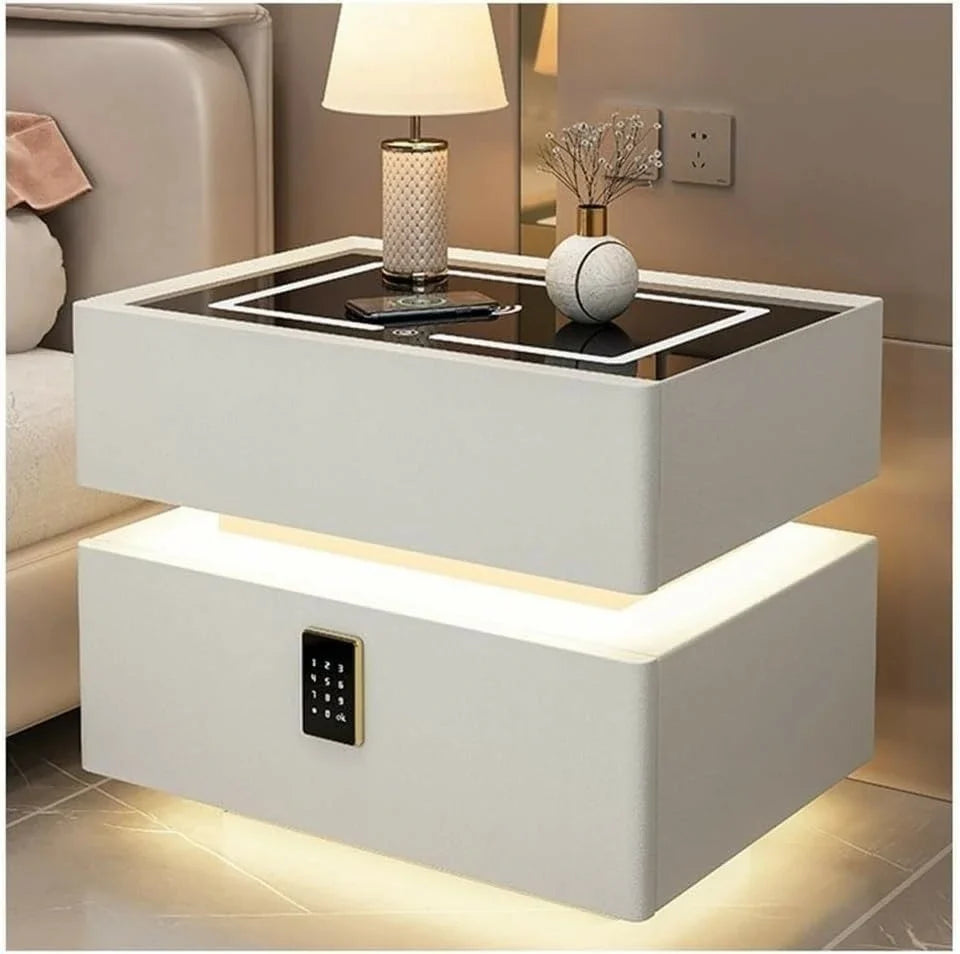 Smart bedside table with Wireless Charging, Bluetooth Speaker, and Password Lock