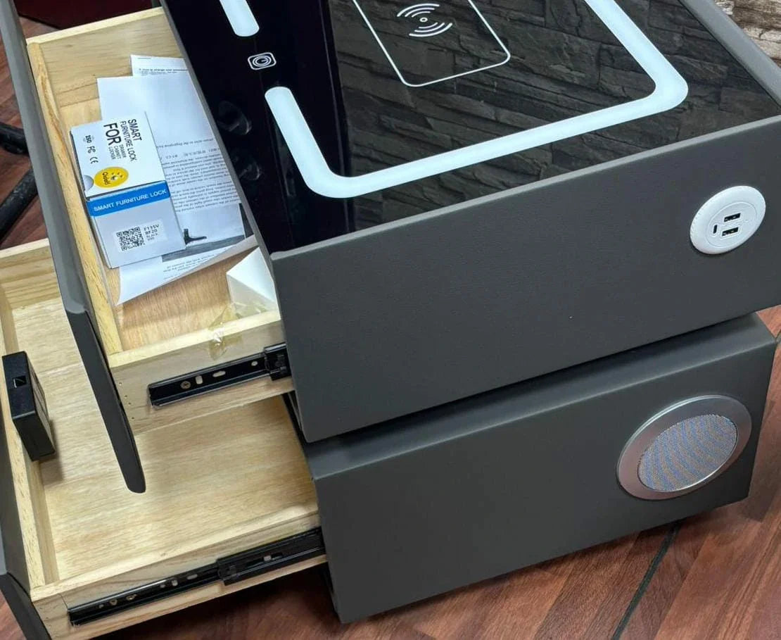 Smart bedside table with Wireless Charging, Bluetooth Speaker, and Password Lock