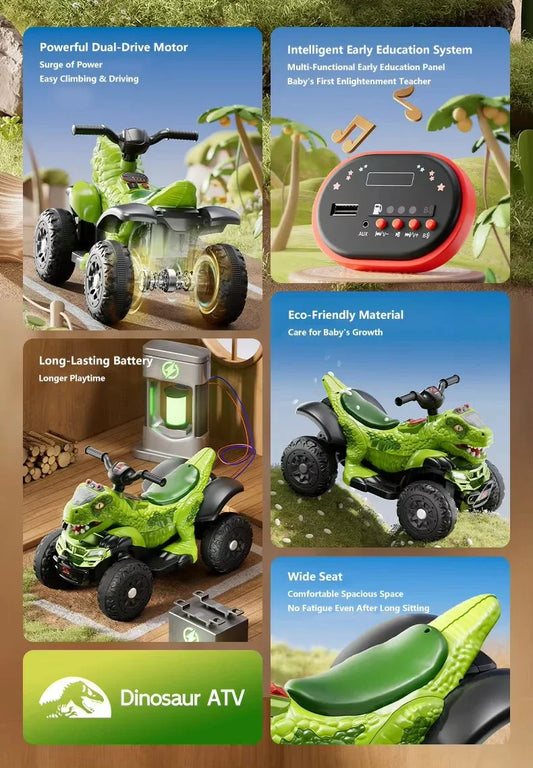Kids Premium 12V Dinosaur Electric ATV Bluetooth & LED Lights