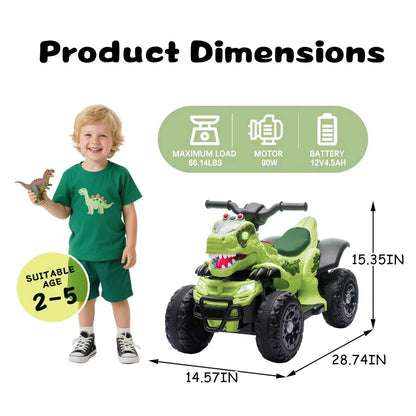 Kids Premium 12V Dinosaur Electric ATV Bluetooth & LED Lights