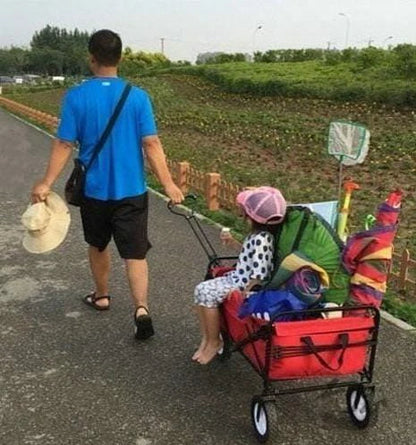 Heavy Duty Folding Garden Wagon with Adjustable Rotary Handle