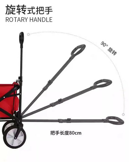 Heavy Duty Folding Garden Wagon with Adjustable Rotary Handle