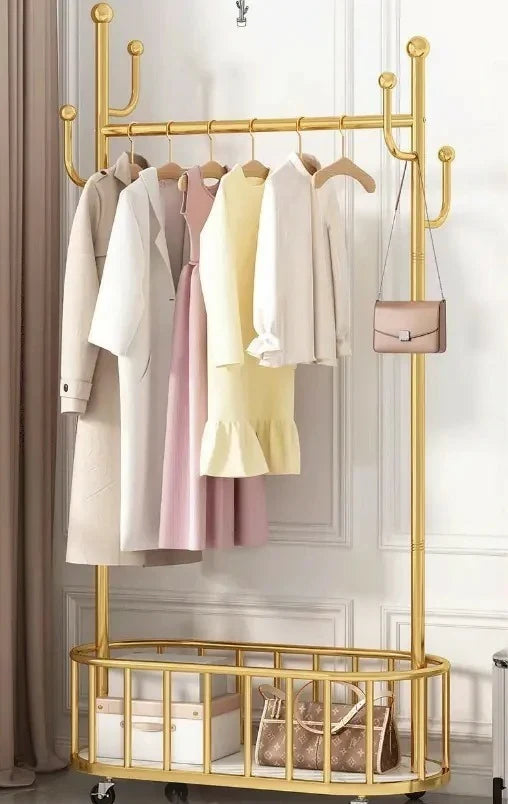 Portable Heavy Duty Clothes Hanging Rack with Bottom Storage Basket