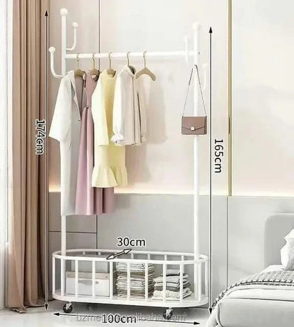 Portable Heavy Duty Clothes Hanging Rack with Bottom Storage Basket