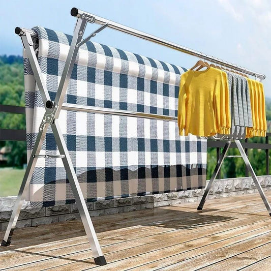 Heavy Duty Stainless Steel Foldable X-Type Clothes Drying Rack For outdoor & Indoor Laundry Rack Hanger With Horizontal Pole