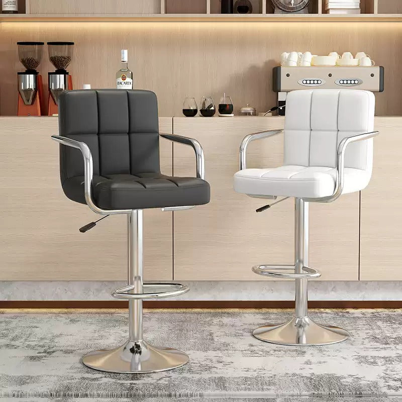 Modern Height Adjustable Bar Stool, PU Leather Swivel Counter Chair with Back Support, 360 Degree Rotation, Hydraulic Lift, White Cushioned Seat for Kitchen Island