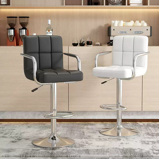 Modern Height Adjustable Bar Stool, PU Leather Swivel Counter Chair with Back Support, 360 Degree Rotation, Hydraulic Lift, White Cushioned Seat for Kitchen Island
