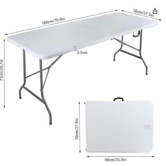 Folding Table 6ft - Plastic Outdoor Folding Dining Table White Portable Folding Table for Picnic, Party, Camping