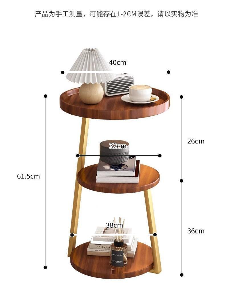 3-Tier Round Modern Side Table，Metal Frame Round Sofa Table, Small Space Coffee Table