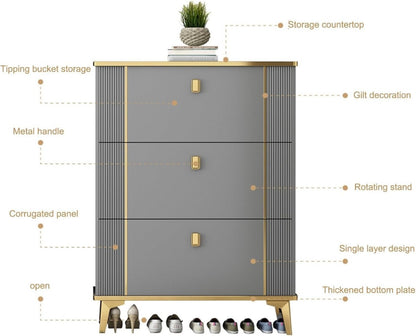 Shoe Cabinet with 3 Flip Drawers,Modern Slim Hidden Shoes Storage Organizer and Free Standing Tipping Bucket Shoe Rack Narrowwith Door for Entryway White