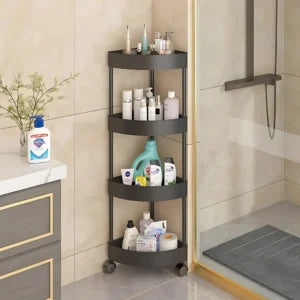 4-TIER CORNER STORAGE ORGANIZER WITH ROTATABLE WHEELS