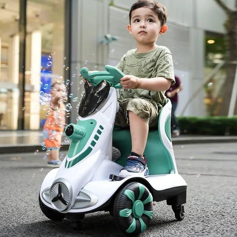 FB Electric Four-Wheel Kids Car | Bubble Function | 360 Degree Rotation | Cool LED Lights | Seat Belt | Safe & Comfortable | TM010 For 3 To 6 Years Kids,