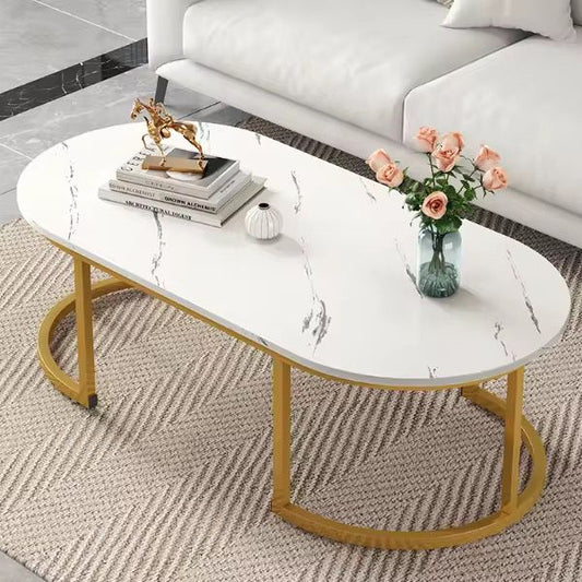 Remarkable Design Home Center Table, Nordic Oval Low Table with Wooden Top for Apartment Living Room Sofa and Coffee Table, Smooth Table Top-White
