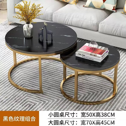 2 in 1 Marble Texture Coffee Table, Round Combination Home Furniture,
