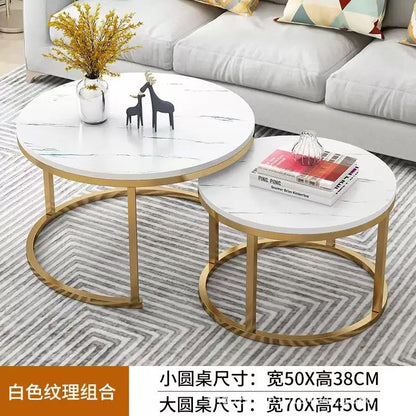 2 in 1 Marble Texture Coffee Table, Round Combination Home Furniture,