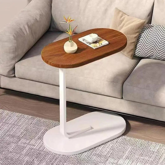 C Shaped Side Table for Sofa Couch Bed Farmhouse Narrow Small End Table Movable Corner Accent Coffee Table for Living Room Bedroom Office Small Spaces Decoration