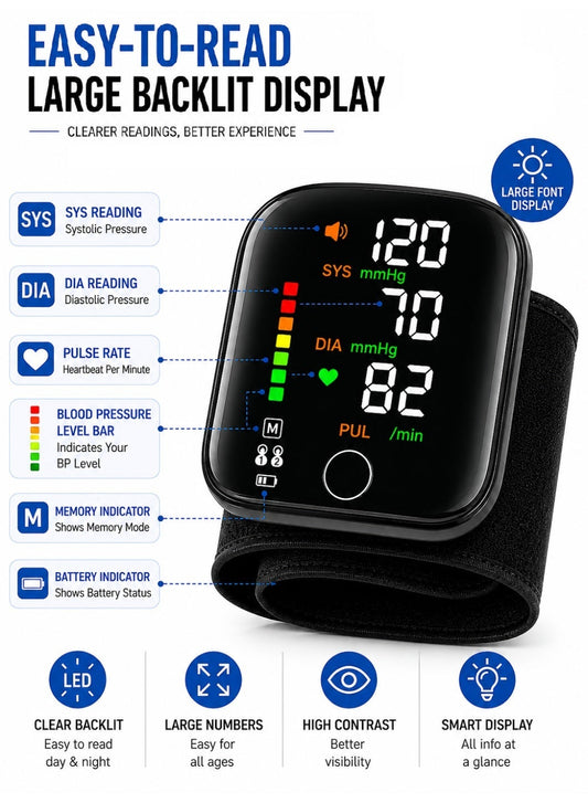 Digital Wrist Blood Pressure Monitor, Automatic BP & Heart Rate Monitor with Adjustable Wrist Cuff, 2×99 Memory Storage, Large LCD Display, Voice Broadcast & Portable Carrying Case