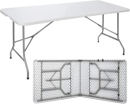 Folding Table 6ft - Plastic Outdoor Folding Dining Table White Portable Folding Table for Picnic, Party, Camping