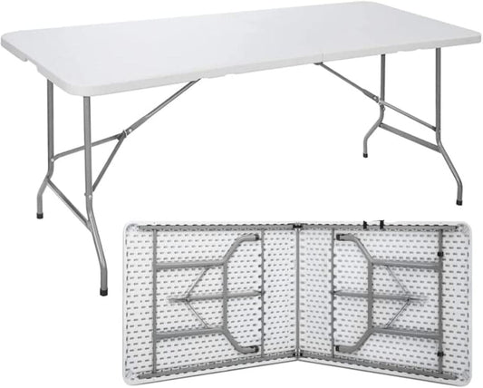 Folding Table 6ft - Plastic Outdoor Folding Dining Table White Portable Folding Table for Picnic, Party, Camping